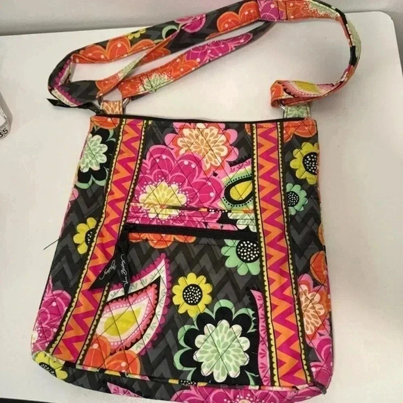 Vera  Bradley Ziggy Zinnia Pink Orange Floral Iconic Hipster Crossbody Zip Bag - Picture 4 of 9